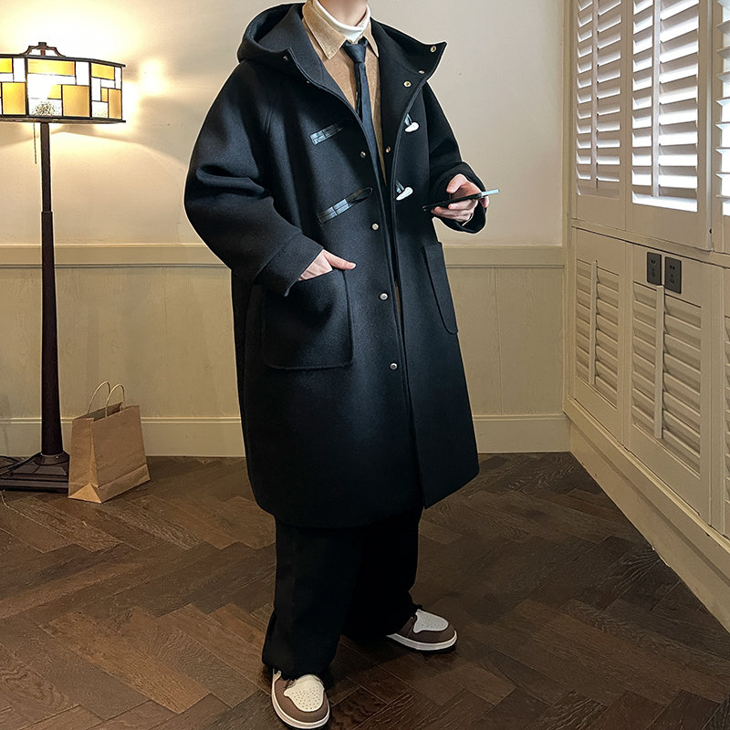 冬高级感男长款连帽牛角扣毛呢外套宽松呢大衣风衣潮ADY12P128,男装风衣,电商A070 冬高级感男长款连帽牛角扣毛呢外套宽松呢大衣风衣潮ADY12P128,男装风衣,电商A070