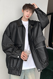 OVERSIZE美式潮流反光夜光宽松翻领夹克外套男皮衣KP704P108，商品下架区，电商A070