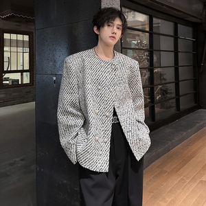 垫肩高级感小香风双排扣西服外套斜纹轻奢短款男夹克 JK371 P128图片