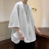 立体横条小香风落肩宽松男士五分短袖HD1014P35，男装T恤，电商A070