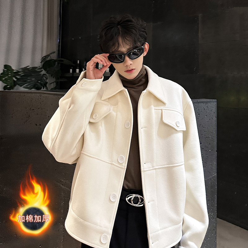 加厚高级感毛呢大衣外套落肩宽松痞帅潮男装呢子夹克JK394P108，男装夹克，电商A070