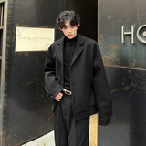 设计感短款呢子西装夹克厚外套痞帅老钱风男毛呢大衣SJK122P98，男装夹克，电商A070