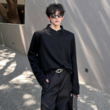 垫肩设计感潮牌T恤卫衣堆堆领痞帅宽松纯色高街男长袖CD2267P48，男装T恤，电商A070