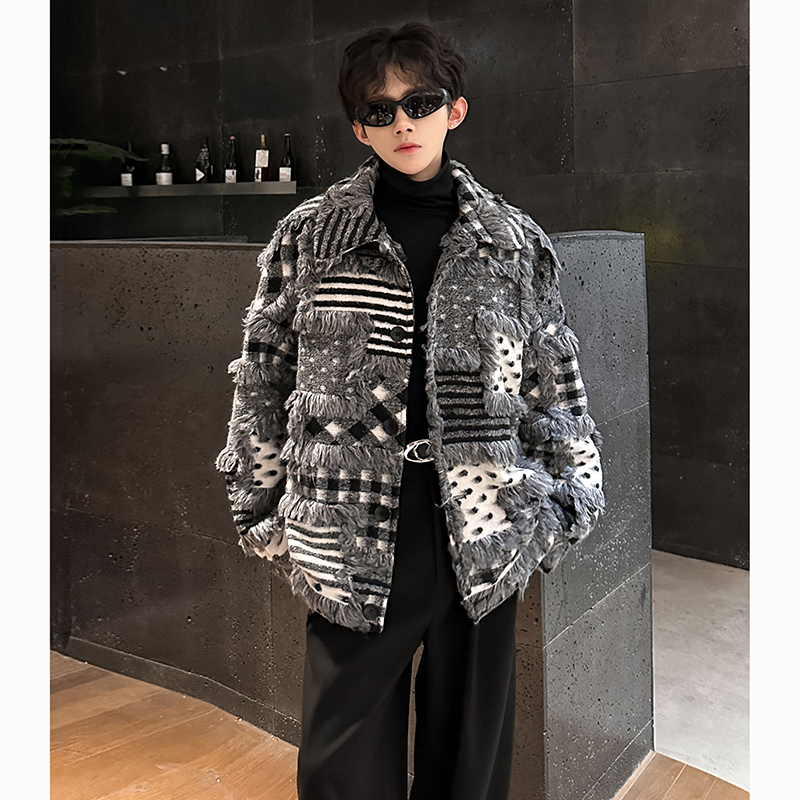 加厚小众保暖呢子夹克外套宽松座山雕毛绒男毛呢大衣JK396P118，男装夹克，电商A070