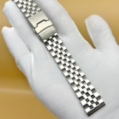 表带男钢带通用手表实心精钢折叠扣配件弧口20mm22不锈钢手表链