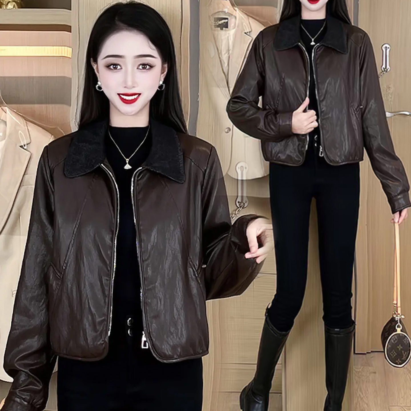 时尚皮衣短外套女2025春季新款