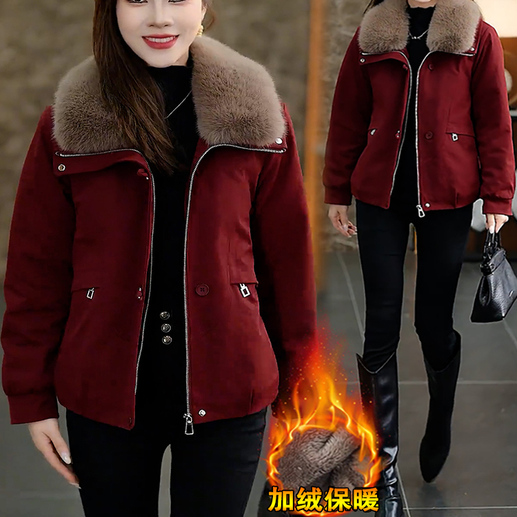 时尚加绒加厚大毛领棉衣