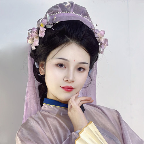 摸鱼儿明制提花半透明汉服头纱