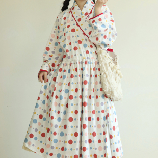 素春秋汉服 明制贴里波点印花连衣裙大明蓬蓬裙汉元 摸鱼儿 春日