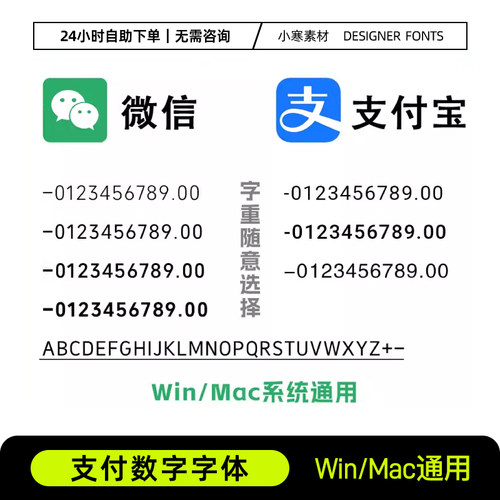 微信支付数字字体支付宝转账交易金额专用字体包PS/AI电脑Win/Mac