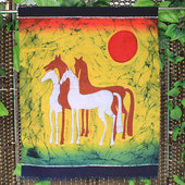 蜡染画龙马精神云南民族风挂画客厅玄关装 饰画棉布手工布艺背景画