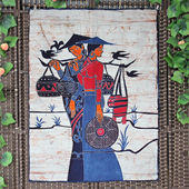 苗族蜡染画春耕纯棉布画客厅餐厅装 饰画 饰壁挂民族手工礼品挂画装