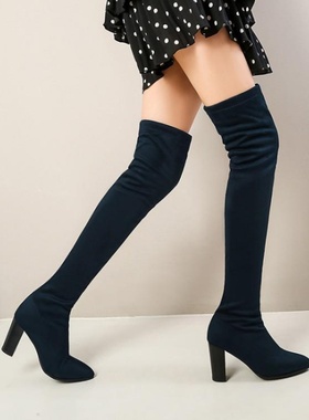 鞋女女鞋酒红色蓝色豹纹弹力瘦腿过膝大码过膝靴 43 小码 32 yma