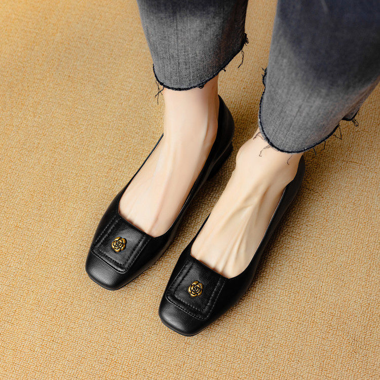 春秋职业工作鞋复古方头粗跟单鞋女棕色中跟小皮鞋低跟简约 RYMJ,女鞋,时装靴,淘宝优惠券,粉丝福利购,淘宝优惠卷