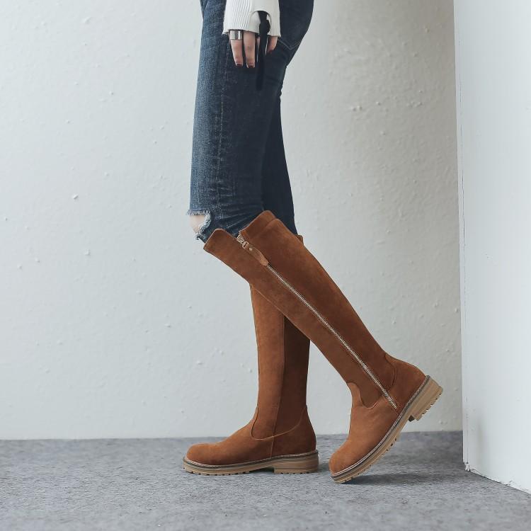 棕色中跟大码秋冬靴