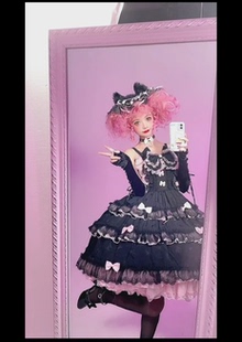 LucyAndLory原创设计小奶喵猫暗纹版短袖JSK夏款Lolita洛丽塔裙