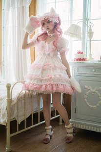 LucyAndLory小奶喵猫刺绣版短袖OP夏款Lolita洛丽塔裙甜款可爱