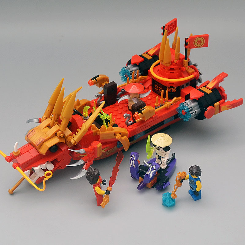 创意圣诞礼物中国风龙船积木忍者战船模型拼装儿童男孩玩具8-12岁