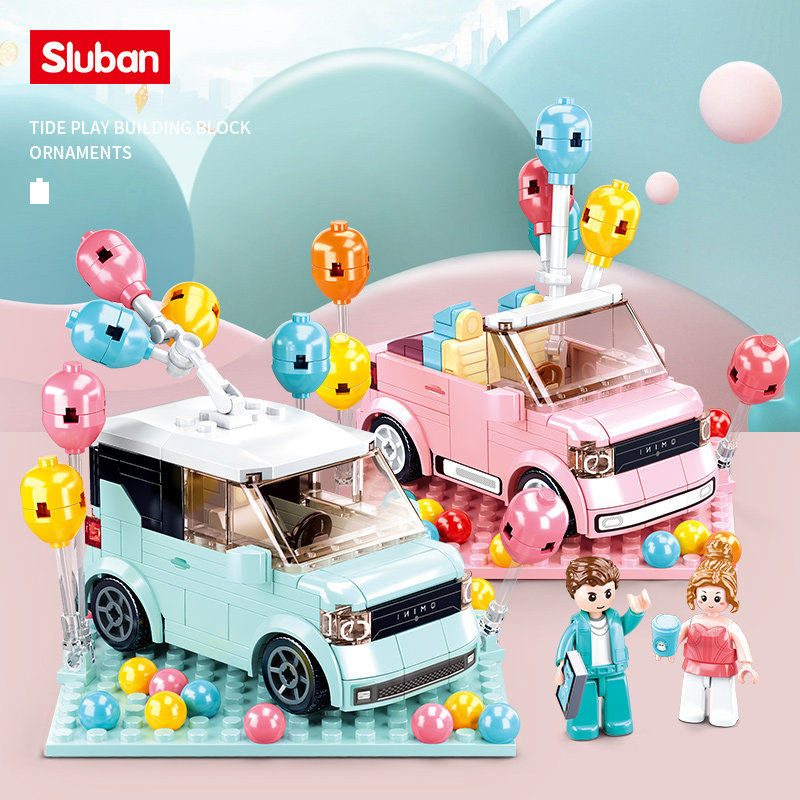 小鲁班积木五菱宏光mini模型汽车敞篷车内饰摆件跑车拼装玩具