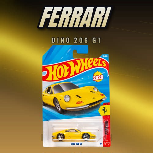 2026P-150号 法拉利DINO 206 GT 黄色 风火轮小跑车hotwheels