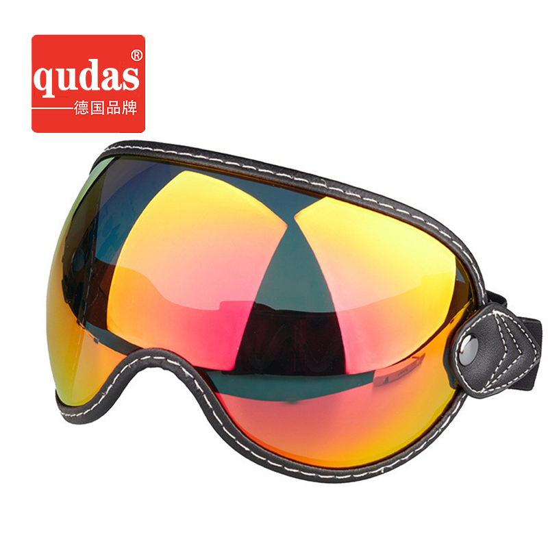 德国qudas摩托车全盔护目镜复古头盔风镜3/4半盔镜片绑带式泡泡镜