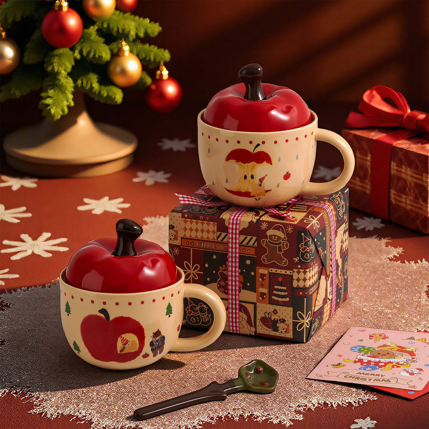 可爱苹果马克杯高颜值带盖陶瓷