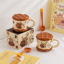 可爱小狗马克杯带盖勺生日礼物陶瓷杯高颜值情侣水杯办公室咖啡杯