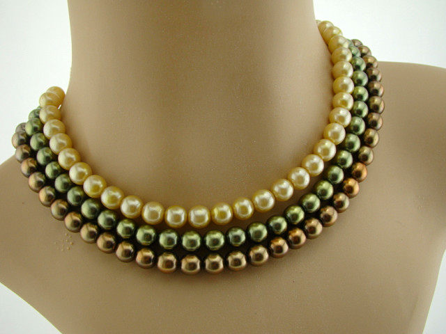 欧洲古董珠宝vintage老首饰*英国50s*精选人造三彩珍珠项链*带款