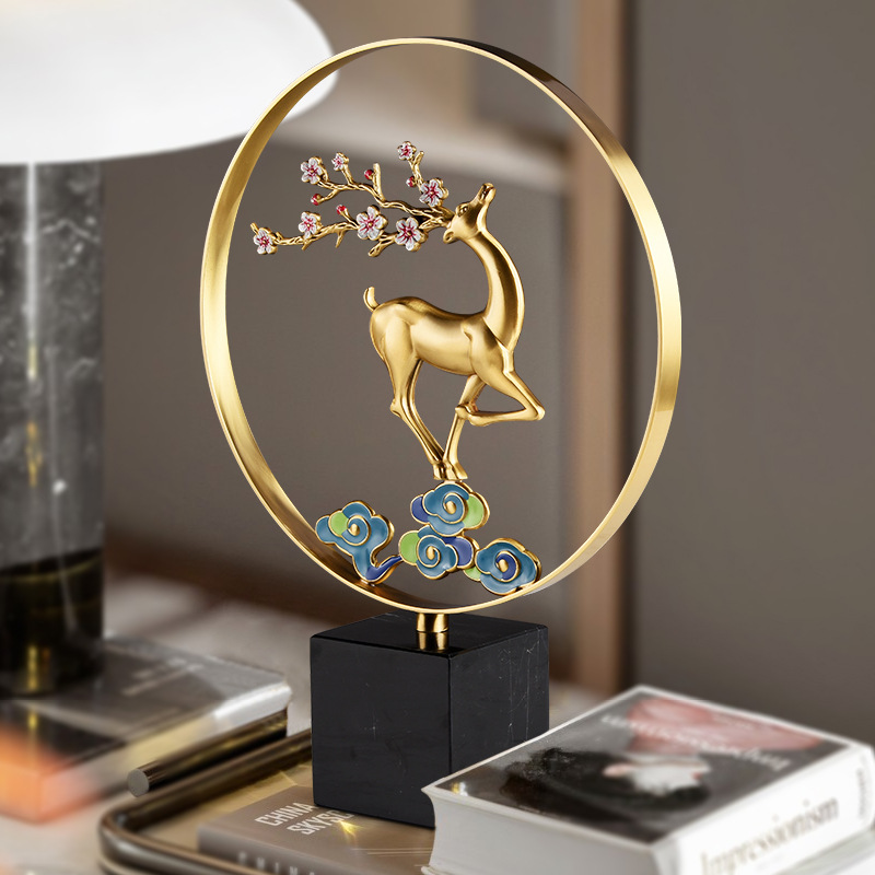 新中式铜鹿电视柜铜鹿花瓶