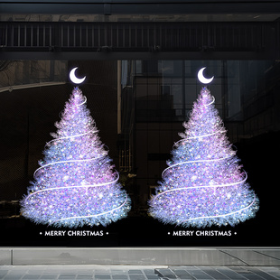 扮玻璃贴门贴纸 旦布置静电贴高级感圣诞树装 圣诞节日装 饰品窗花元