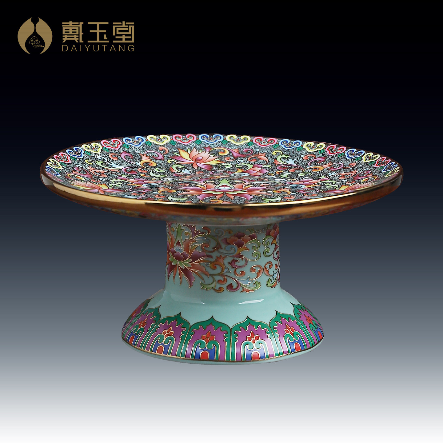 戴玉堂陶瓷摆件《珐琅彩高脚果盘》家用水果盘佛前供奉供佛上贡盘