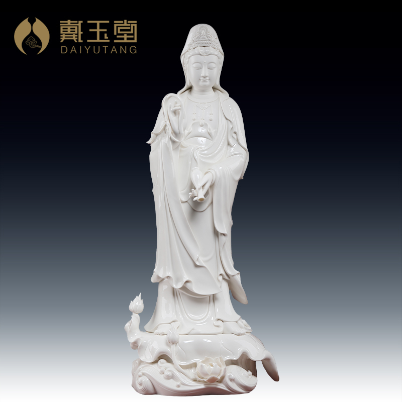 戴玉堂陶瓷摆件《立荷滴水观音》大型观世音佛像菩萨站像供奉家用