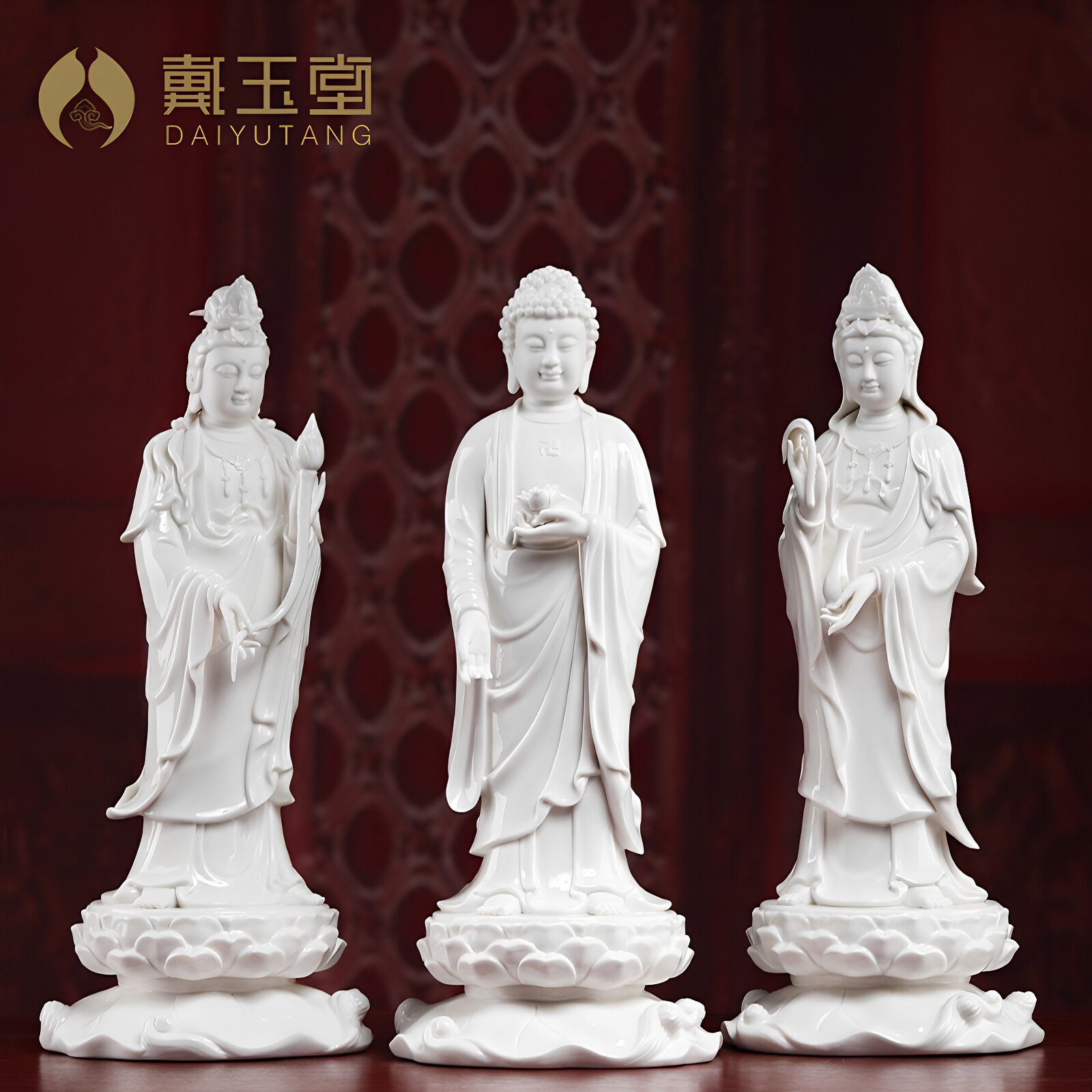 戴玉堂陶瓷西方三圣佛像阿弥陀佛站像观音像大势至观世音菩萨摆件