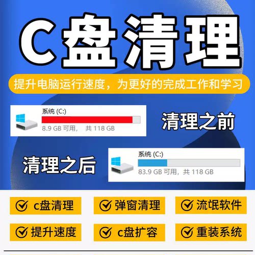 C盘清理工具在线远程安装电脑维修磁盘分区扩容广告弹窗垃圾软件