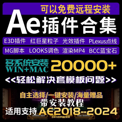 AE全套插件looks调色E3D脚本Particular粒子特效光晕倒影远程安装