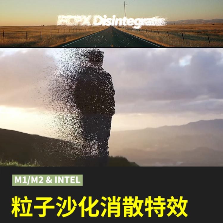 fcpx特效插件fcpx disintegrate 图片文字粒子沙化飞散溶解支持m1