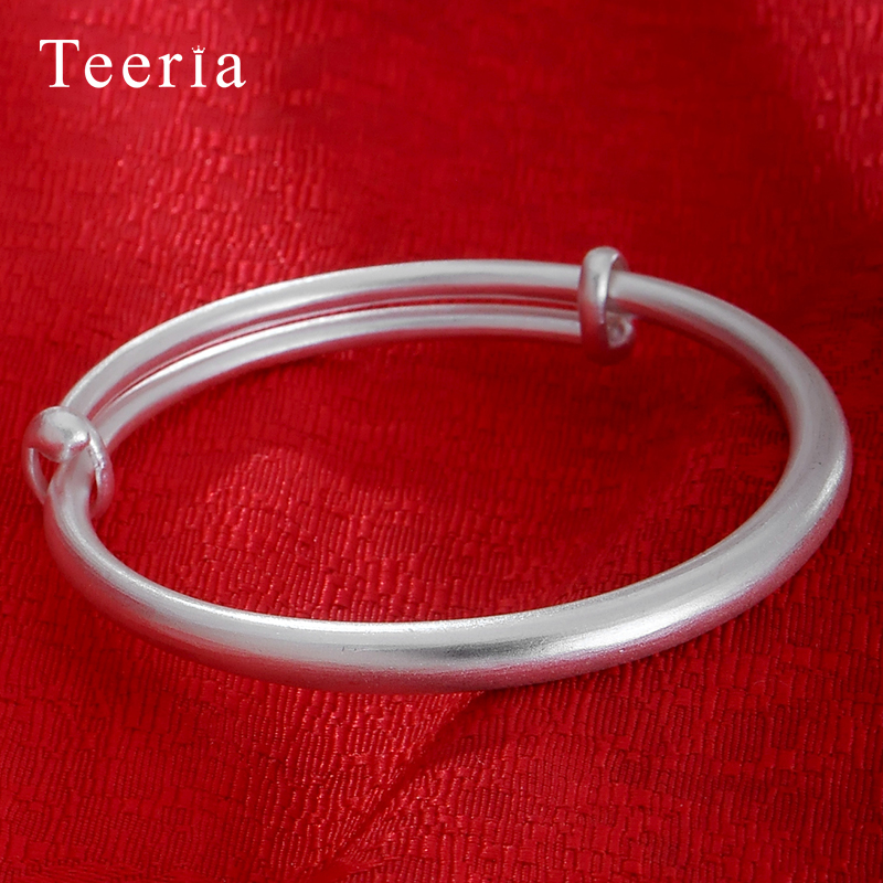 999纯银手镯古法镯子足银女推拉传承简约光面磨砂亲子款手环妈妈