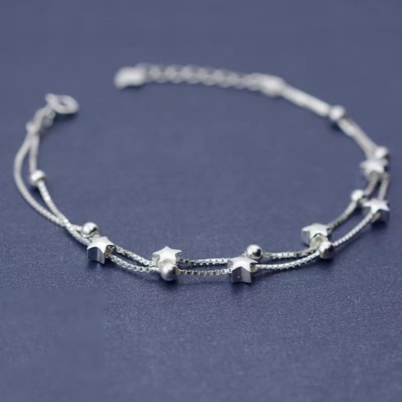 足银999女脚链双层星星2025新款