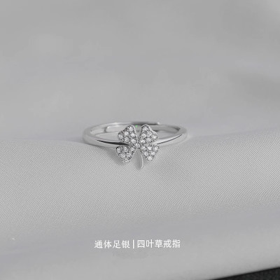 幸运四叶草S999足银戒指无名指环