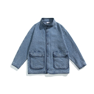 日系春秋水洗做舊丹寧夾克復古風立領口袋外套vintage