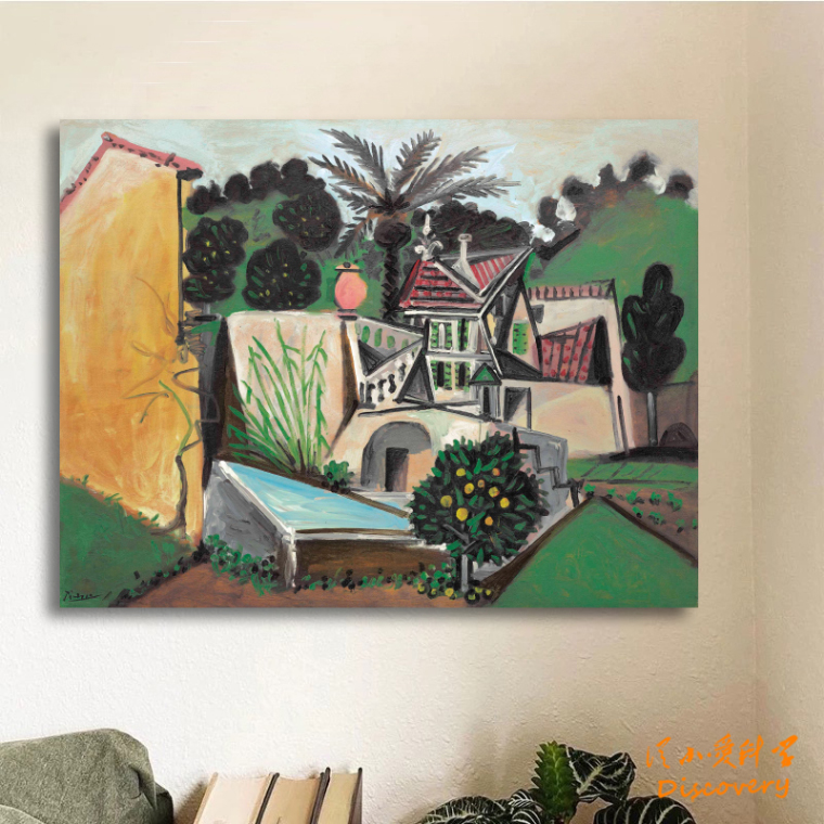 Picasso有棕榈树的别墅 现代简约抽象风景挂画客厅玄关装饰无框画