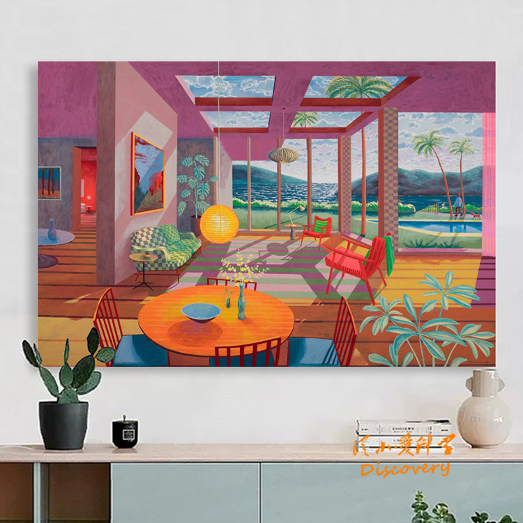 《中午的太阳》超现实梦幻色彩休闲装饰画建筑风景挂画无框画 ac