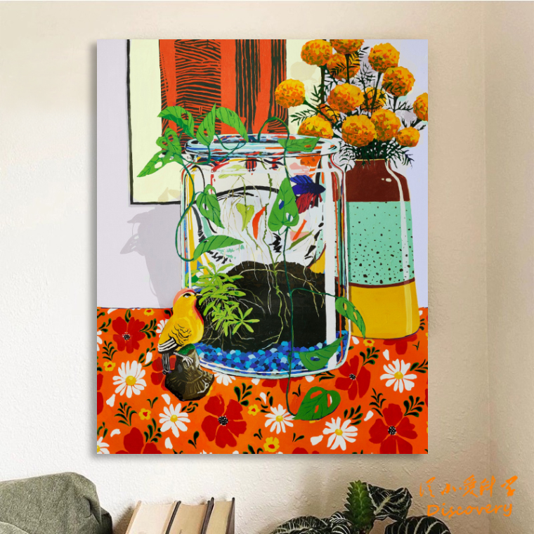鱼和鸟 当代艺术温暖的节奏室内风景装饰画客厅玄关挂画无框画图片