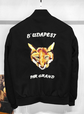 鸟款男士春季款狐狸头刺绣夹克衫黑色修身茄克外套男韩版棒球衫潮