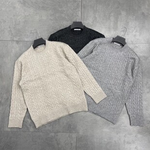 意式高端系列秋冬季男士新品休闲麻花绞花圆领羊毛衫纯色针织毛衣