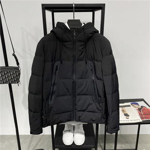 潮牌冬季新品牛货款羽绒服男短款黑色连帽合身外套时尚白鸭绒服