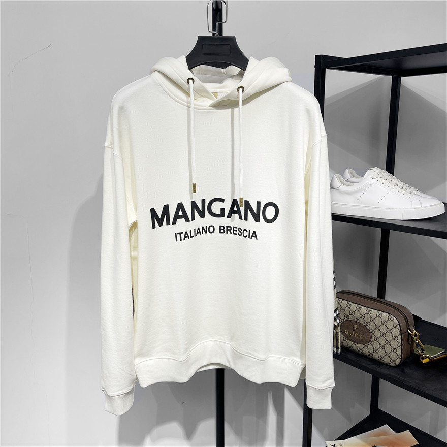 潮牌高端秋季男士羊毛混纺宽松连帽套头毛圈卫衣白色字母印花外套