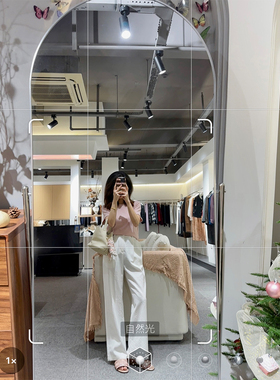 【Hello 小琼】‘提花白裤子’浮雕肌理感阔腿裤 松紧软糯休闲裤