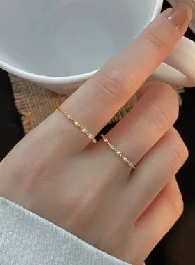 镶钻潮戒指个性简约旭日ins冷淡风细款小众食指戒时尚开口素圈女