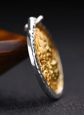 挂坠男女纯银【】招财项链精工版金包银手工贴黄金黄财神转运吊坠